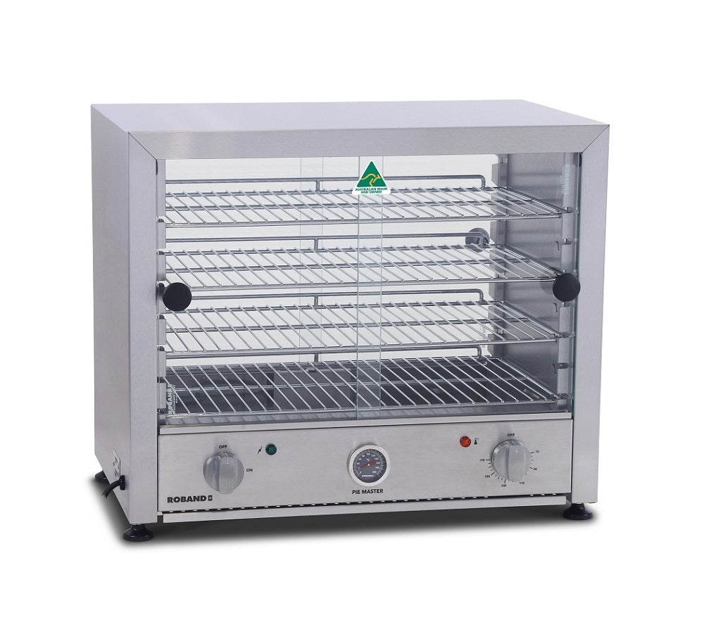 Roband PMB50L Pie Master Pie Warmer - 50 Pies Glass Doors Internal Light Black - Hospitality Connect