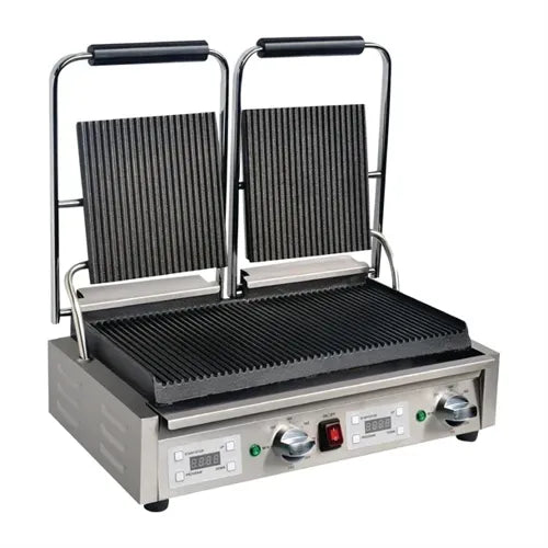 Apuro Double Contact Grill Ribbed Plates with Timer  FC383-A - Hospitality Connect