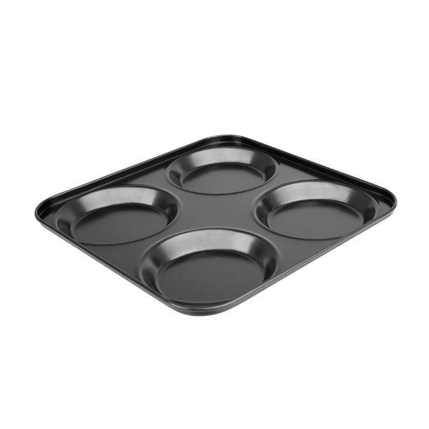 Vogue Non Stick Yorkshire Pudding Tray 4 Cup - 235x235x23mm 9 1/4x9 1/4x1" - Hospitality Connect