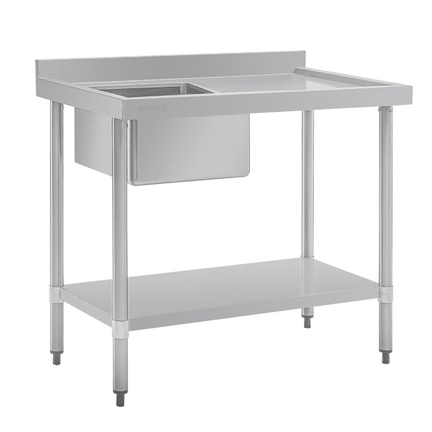 Vogue Single Bowl Sink L/H Drainer - 1000mm (90mm Drain) - Hospitality Connect