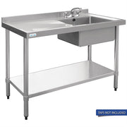 Vogue Single Bowl Sink L/H Drainer - 1200mm (90mm Drain) - Hospitality Connect