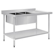 Vogue Double Bowl Sink R/H Drainer - 1500mm (90mm Drain) - Hospitality Connect