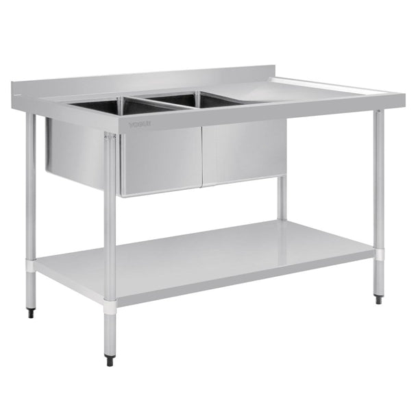 Vogue Double Bowl Sink R/H Drainer - 1500mm (90mm Drain) - Hospitality Connect