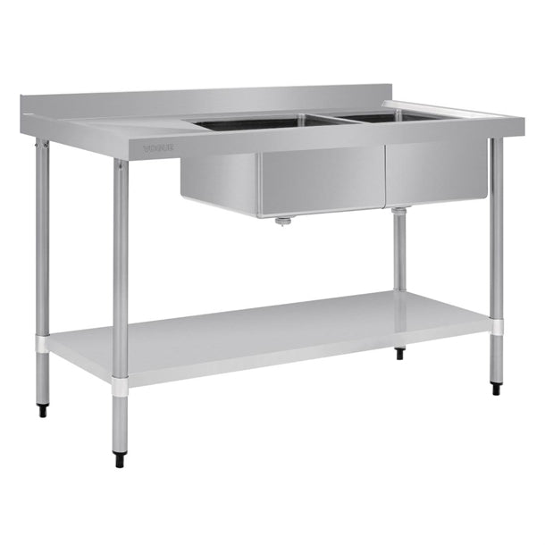 Vogue Double Bowl Sink L/H Drainer - 1500mm (90mm Drain) - Hospitality Connect