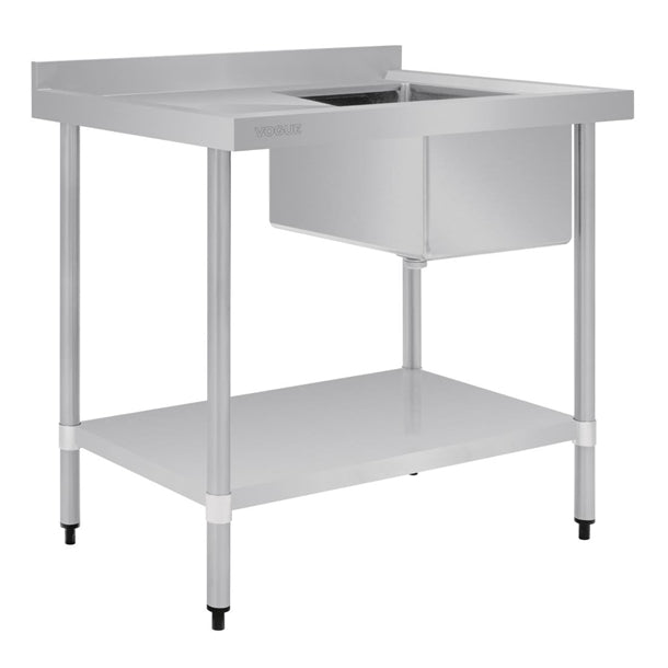 Vogue Single Bowl Sink L/H Drainer - 1000mm x 700mm (90mm Drain) - Hospitality Connect