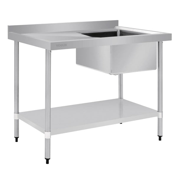 Vogue Single Bowl Sink L/H Drainer - 1200mm x700mm (90mm Drain) - Hospitality Connect