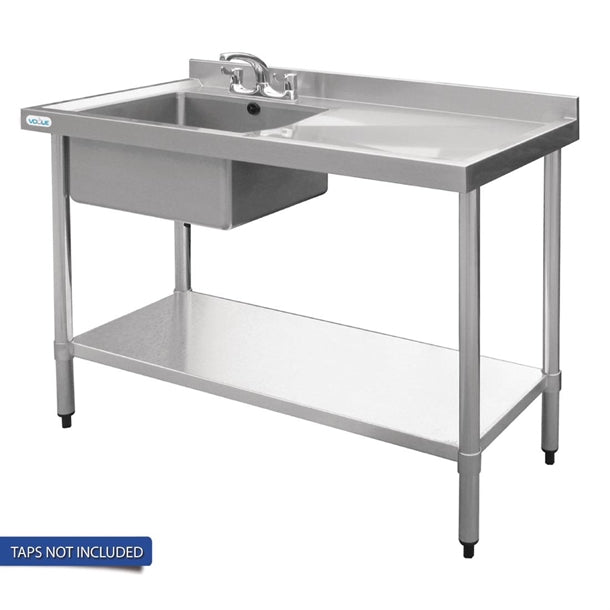 Vogue Single Bowl Sink R/H Drainer - 1200mm x 700mm (90mm Drain) - Hospitality Connect
