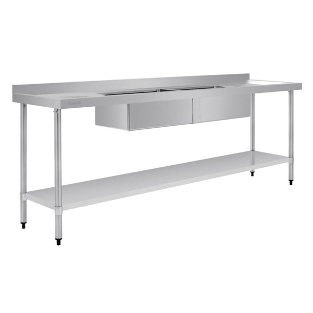 Vogue Double Bowl Sink Double Drainer - 2400mm x 700mm (90mm Drain) - Hospitality Connect