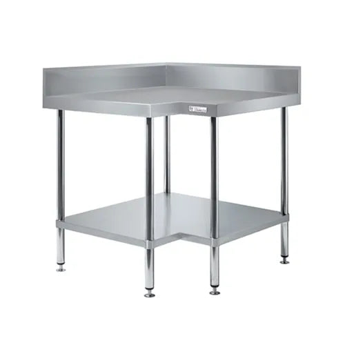 Simply Stainless Corner Bench With Splashback 700 Series - 900mm Wide Includes undershelf - Hospitality Connect