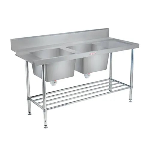 Simply Stainless Double Sink Dishwasher Inlet Bench 600 Series - 1650mm Wide - Left Hand Inlet 3 x baskets wide SS09.1650DBL. - Hospitality Connect