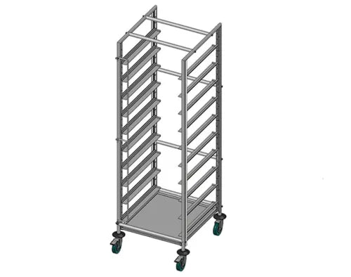Mobile Dishwasher Basket Trolley Includes: adjustable runners to suits leading brands of popular commercial dishwasher baskets - Hospitality Connect