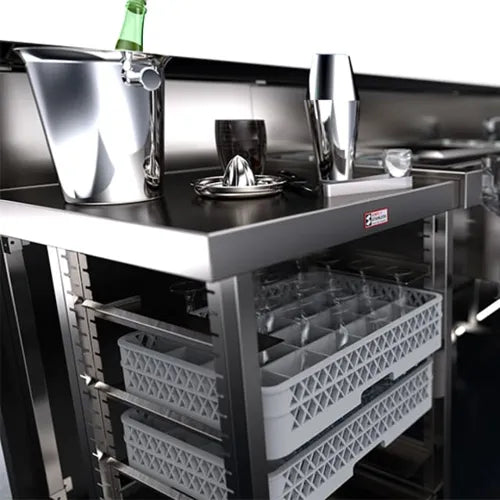 Simply Stainless 700 Series - 650mm Wide Single Bar with Basket Rack Includes: 200mm upstand & glass/dishwash basket rack below - Hospitality Connect
