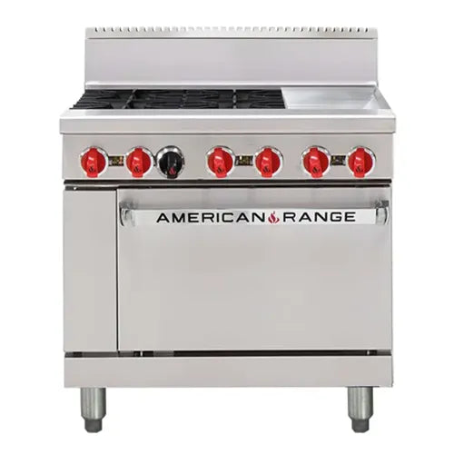 American Range 4 burner top with 309mm griddle plate 36' Oven Ranges AAR.4B.12G. - Hospitality Connect