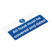 Vogue All Food Covered & Dated Sign - 200x100mm 8x4" (Self-Adhesive) - Hospitality Connect