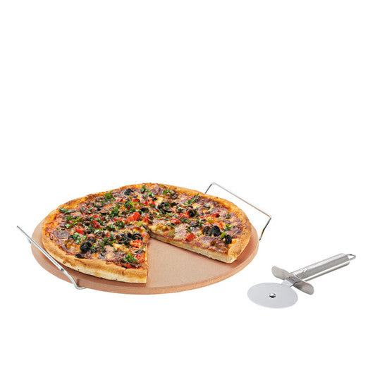 Avanti Pizza Stone with Rack and Pizza Cutter - 33cm - Hospitality Connect