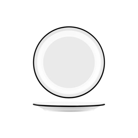 JAB VINTAGE WHITE/BLACK RIM ENAMEL LOOK ROUND PLATE 255mm Box of 6 - Hospitality Connect