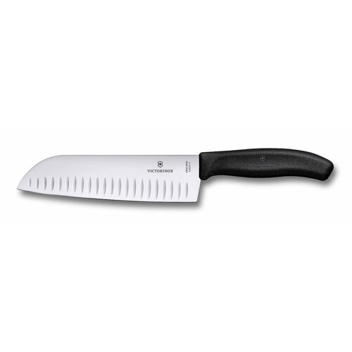 Victorinox Santoku Knife,17cm,fluted Wide Blade,Classic,Black,Blister - Hospitality Connect