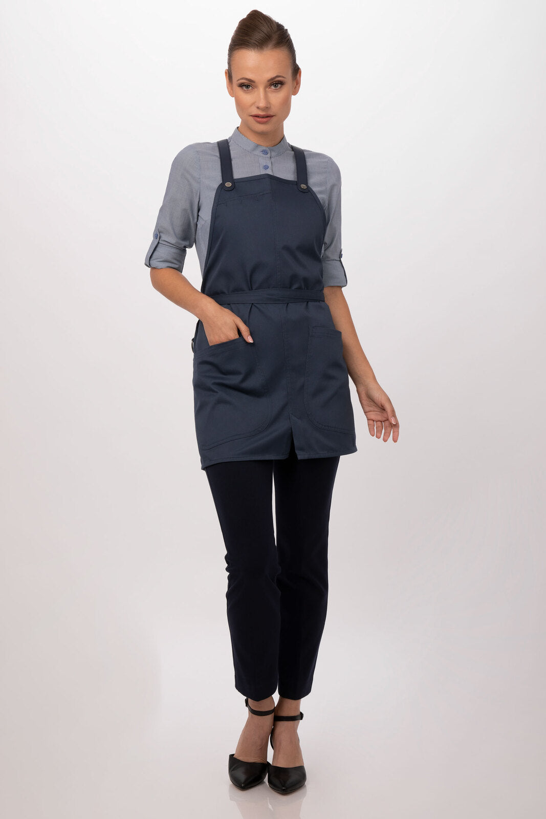 Chef works Largo Short Bib Apron- Blue - Hospitality Connect