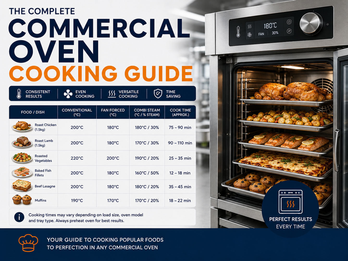 Commercial Oven Cooking Temperature & Time Guide for Popular Foods
