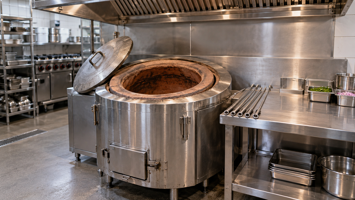 Illustrative commercial tandoor in a kitchen; not an installation or product specification.