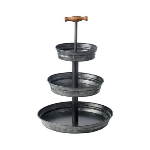 Coney Island galvanised three tier serving stand in black.