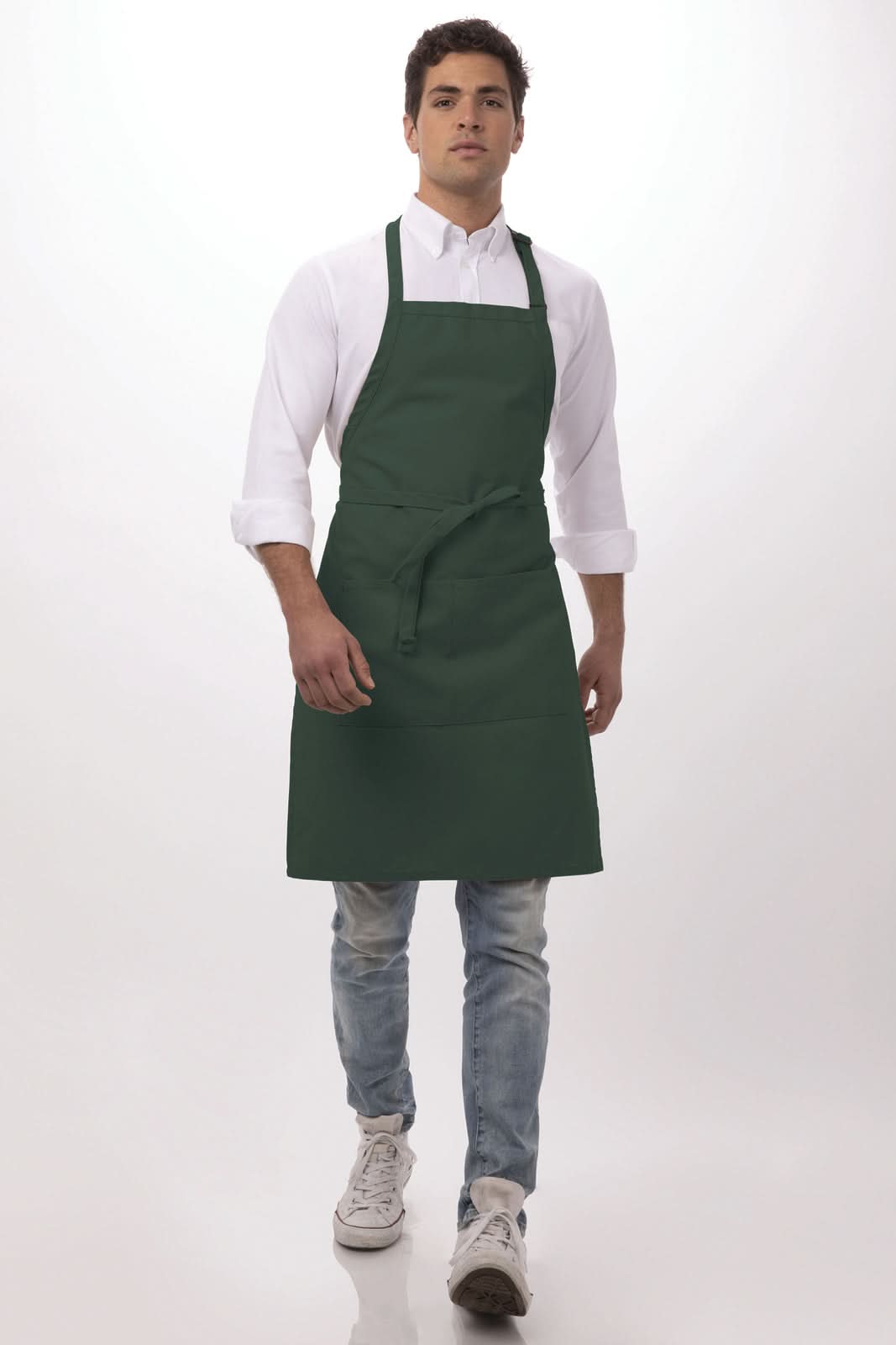 Chef Works bib apron in hunter green.