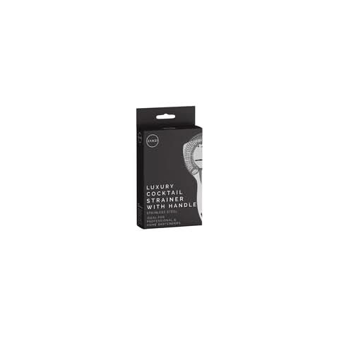 Zanzi stainless steel cocktail strainer with handle.
