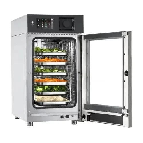Giorik Kore boiler combi oven with 6 x 1/1 GN capacity, electric, featuring reverse osmosis system, shown in a commercial kitchen setting.