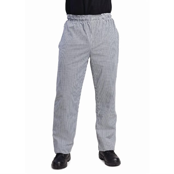 Whites Chefs Vegas black and white check chef trousers.