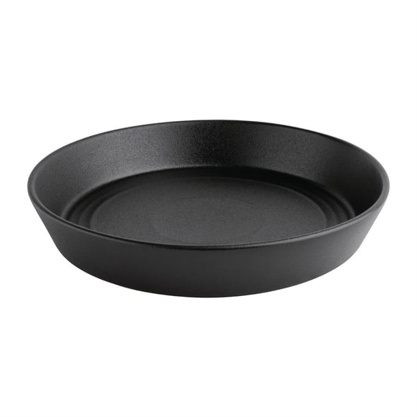 Olympia Cavolo textured black flat round bowl, 220mm.