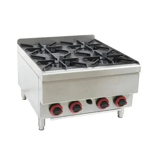 Gasmax benchtop four burner gas cooktop for commercial kitchens.