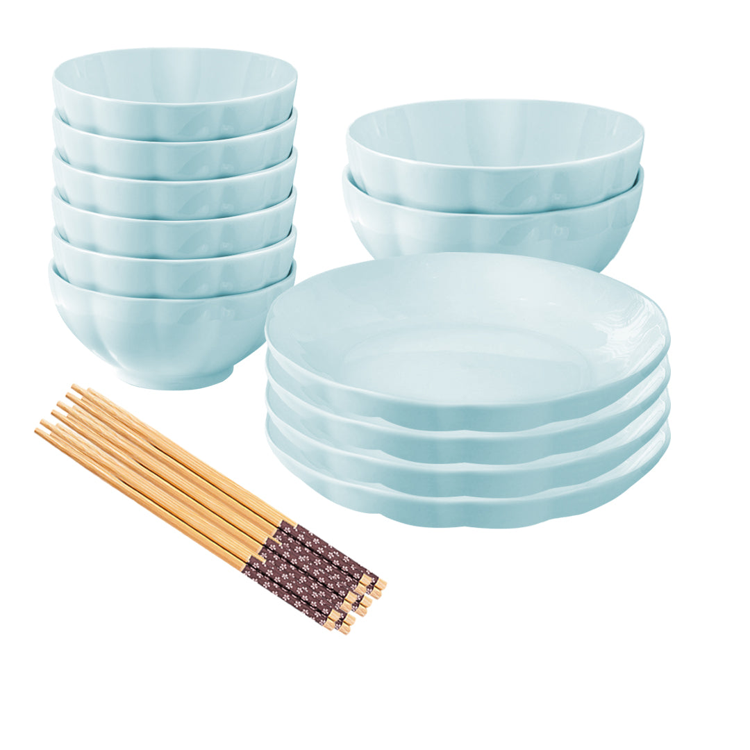 SOGA Light Blue Japanese Style Ceramic Dinnerware Crockery Soup Bowl Plate Server Kitchen Home Decor Set of 12 - Hospitality Connect
