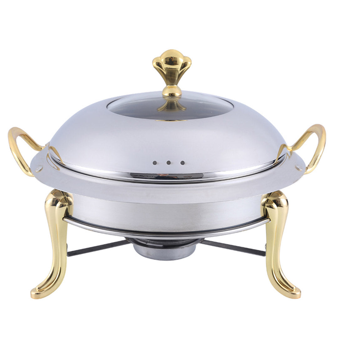 SOGA Stainless Steel Gold Accents Round Buffet Chafing Dish Cater Food Warmer Chafer with Glass Top Lid - Hospitality Connect