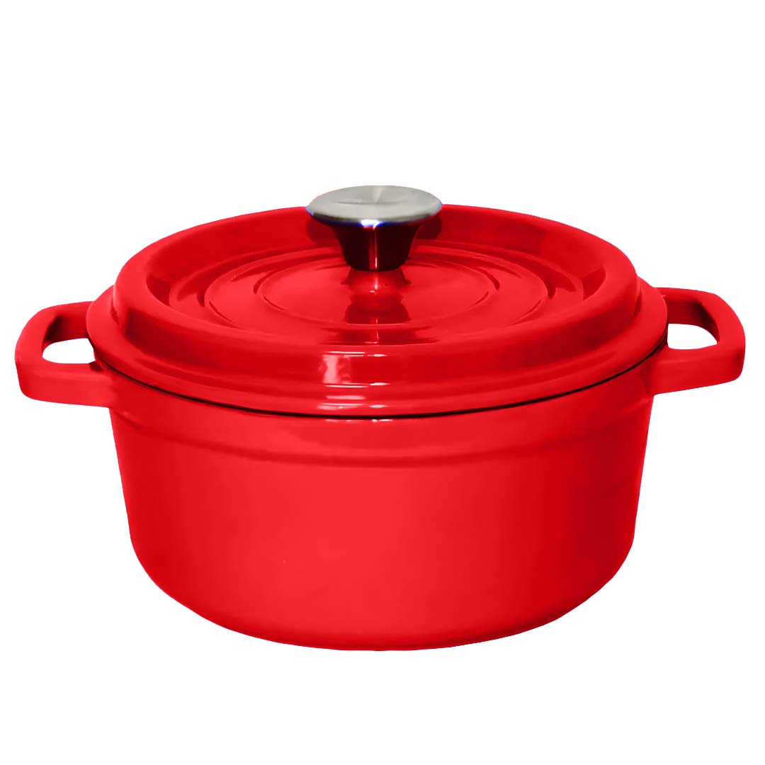 SOGA Cast Iron Enamel 24cm Porcelain Stewpot Casserole Stew Cooking Pot With Lid 3.6L Red - Hospitality Connect