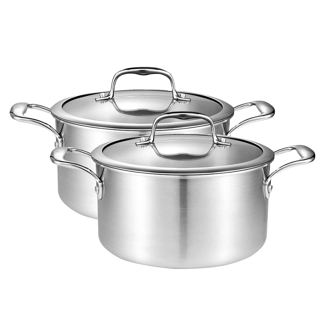 SOGA 2X 24cm Stainless Steel Soup Pot Stock Cooking Stockpot Heavy Duty Thick Bottom with Glass Lid - Hospitality Connect