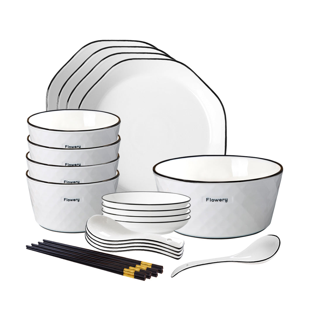 SOGA Diamond Pattern Ceramic Dinnerware Crockery Soup Bowl Plate Server Kitchen Home Decor Set of 13 - Hospitality Connect