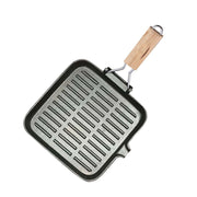 SOGA 24cm Ribbed Cast Iron Square Steak Frying Grill Skillet Pan with Folding Wooden Handle - Hospitality Connect