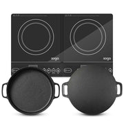 SOGA Dual Burners Cooktop Stove 30cm Cast Iron Skillet and 34cm Induction Crepe Pan Cookware - Hospitality Connect