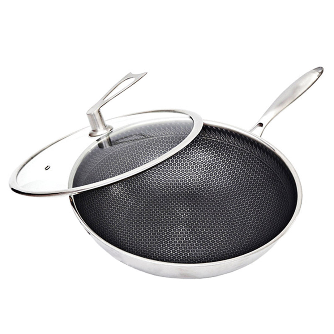 SOGA 32cm Stainless Steel Tri-Ply Frying Cooking Fry Pan Textured Non Stick Interior Skillet with Glass Lid - Hospitality Connect