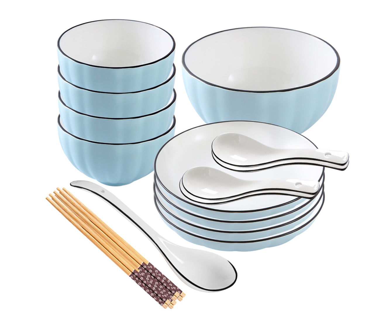 SOGA Blue Japanese Style Ceramic Dinnerware Crockery Soup Bowl Plate Server Kitchen Home Decor Set of 9 - Hospitality Connect
