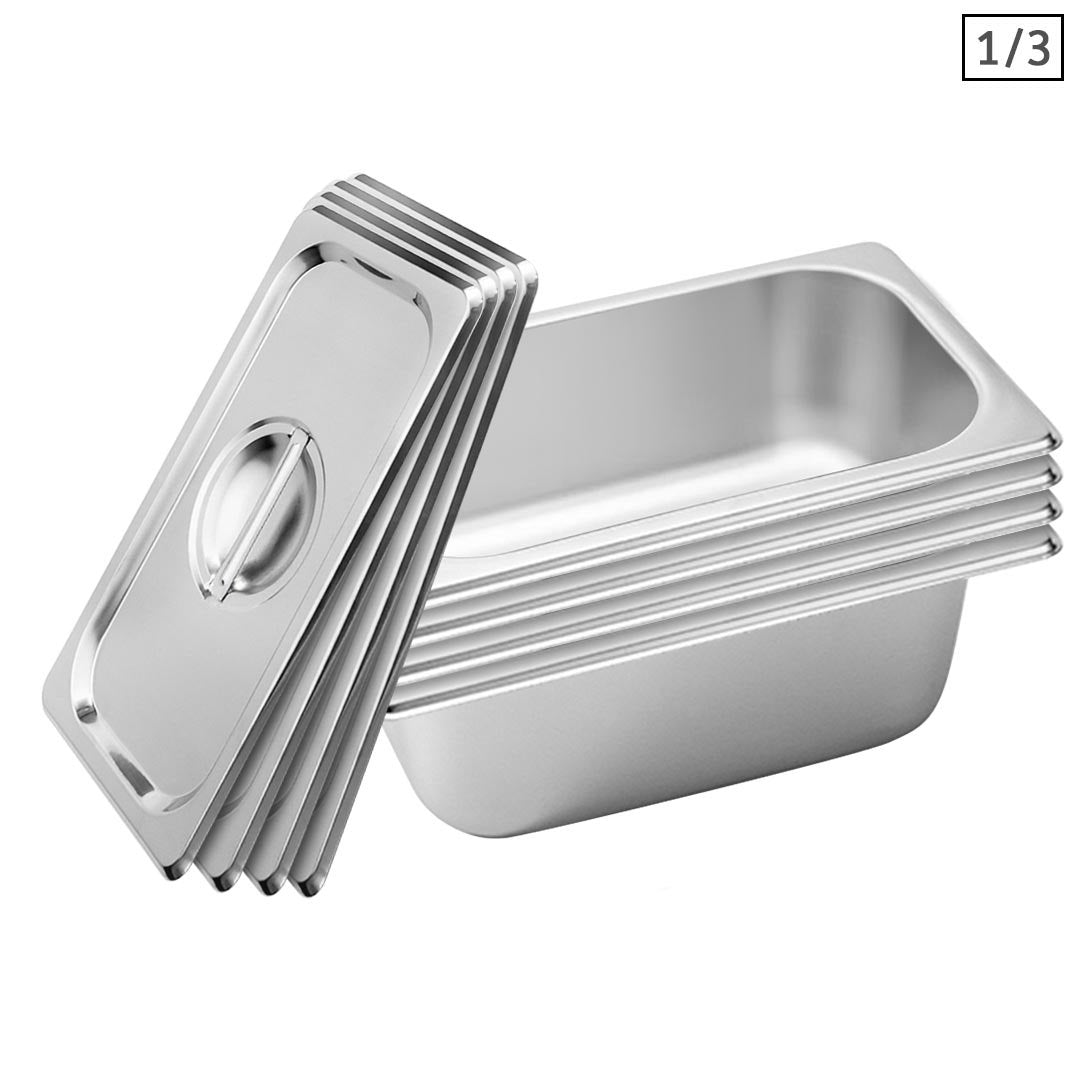 SOGA 4X Gastronorm GN Pan Full Size 1/3 GN Pan 10cm Deep Stainless Steel Tray With Lid - Hospitality Connect