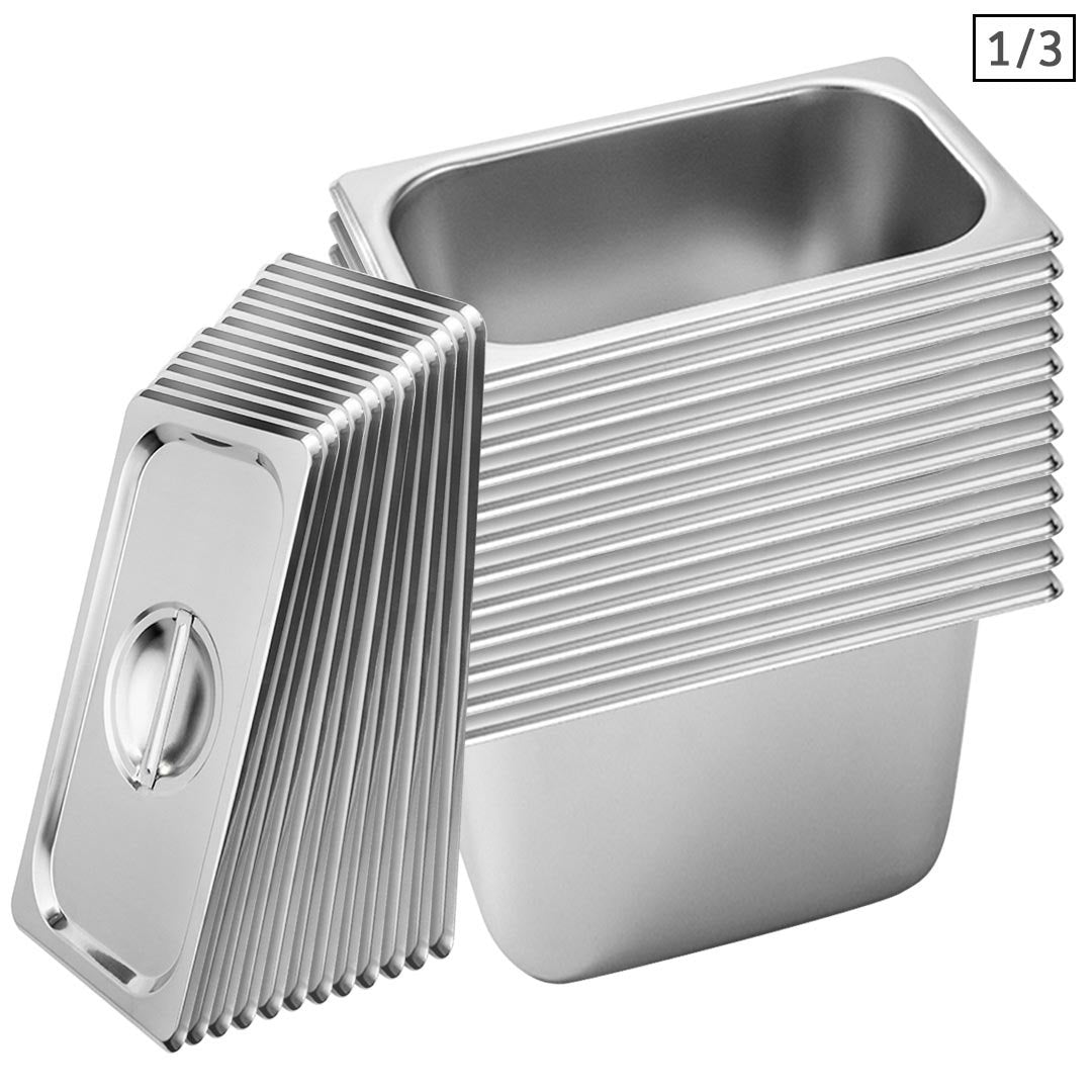 SOGA 12X Gastronorm GN Pan Full Size 1/3 GN Pan 20cm Deep Stainless Steel Tray With Lid - Hospitality Connect