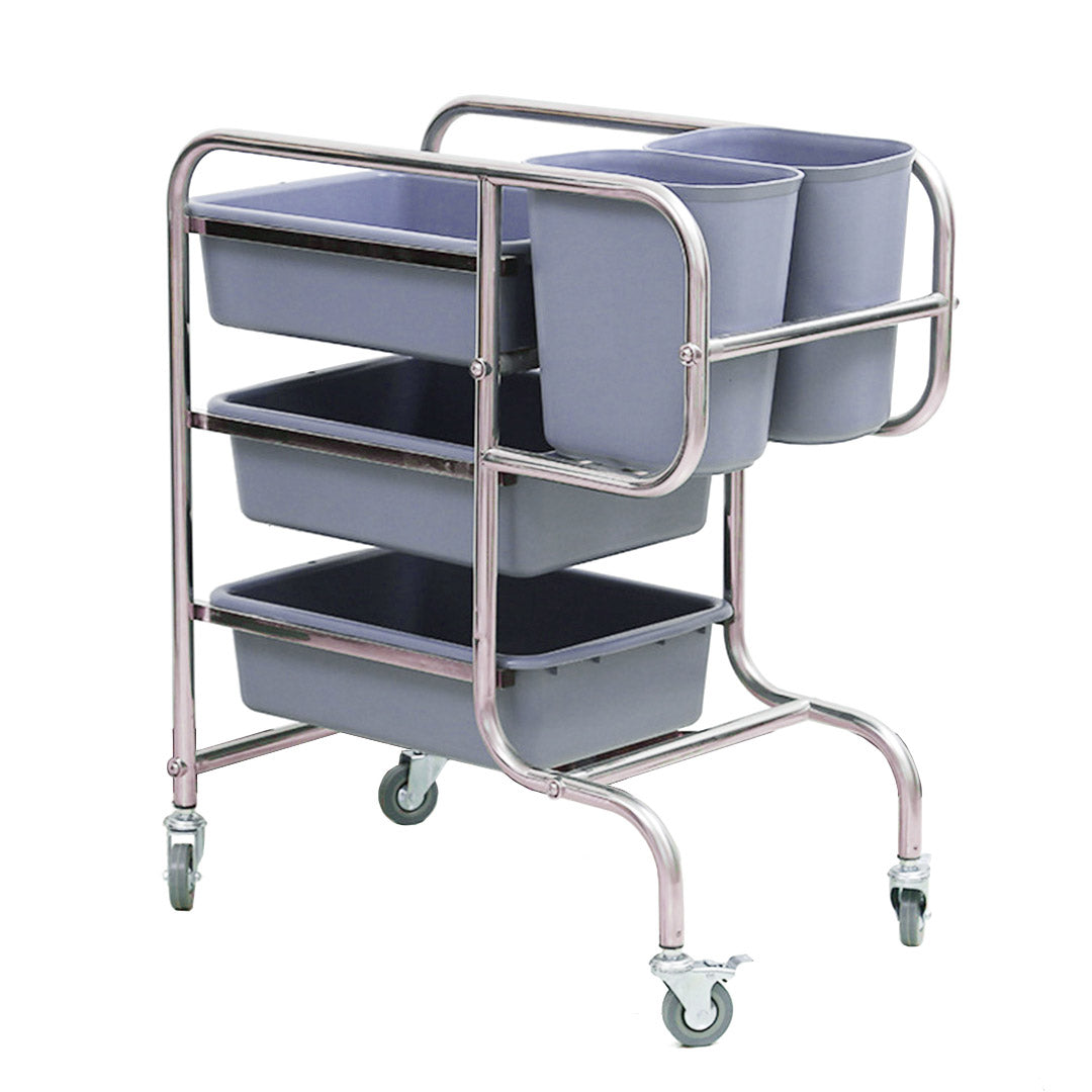 SOGA 3 Tier Food Trolley Food Waste Cart Five Buckets Kitchen Food Utility 80x43x89cm Round - Hospitality Connect