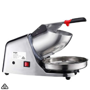 Soga Ice Shaver and Crusher machine with 300W motor for shaved ice and snow cones, showing the electric ice shaver in action.