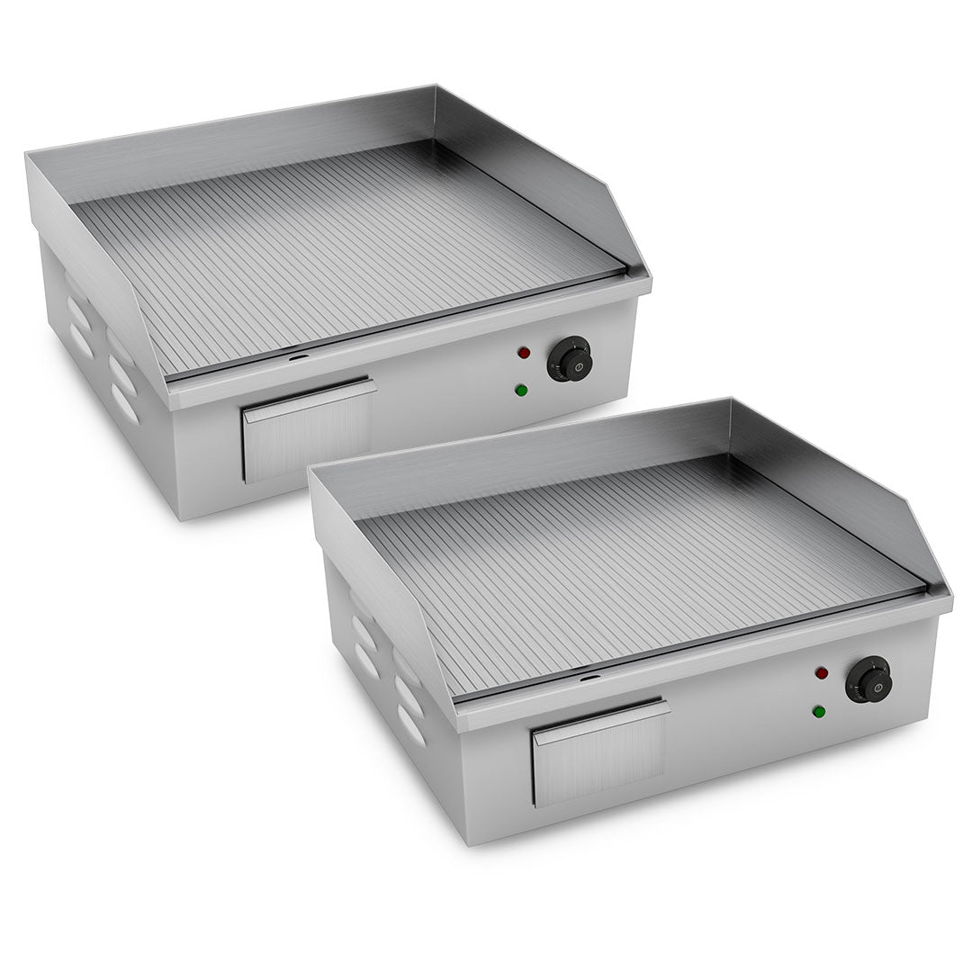 SOGA 2X Electric Stainless Steel Ribbed Griddle Commercial Grill BBQ Hot Plate - Hospitality Connect