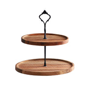 SOGA 20cm 2 Tier Brown  Round Wooden Acacia  Dessert Tray Cake Snacks Cupcake Stand Buffet Serving Countertop Decor - Hospitality Connect