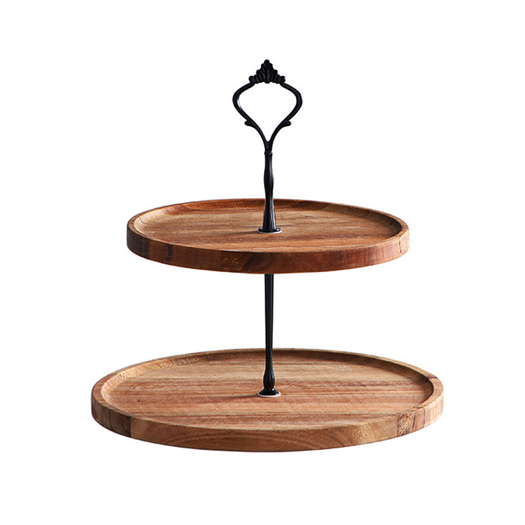 SOGA 20cm 2 Tier Brown  Round Wooden Acacia  Dessert Tray Cake Snacks Cupcake Stand Buffet Serving Countertop Decor - Hospitality Connect