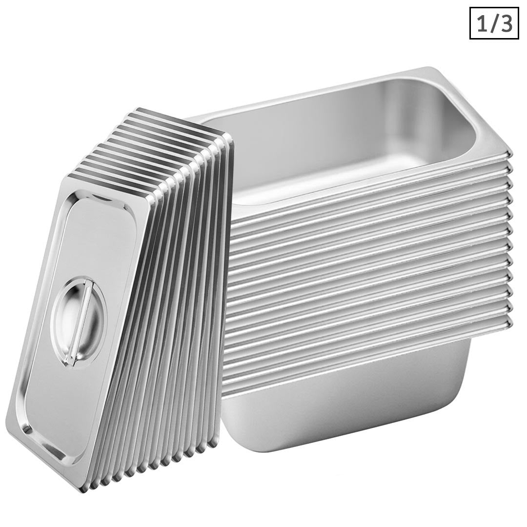 SOGA 12X Gastronorm GN Pan Full Size 1/3 GN Pan 10cm Deep Stainless Steel Tray With Lid - Hospitality Connect
