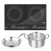 SOGA Dual Burners Cooktop Stove 28cm Stainless Steel Induction Casserole and 28cm Fry Pan - Hospitality Connect