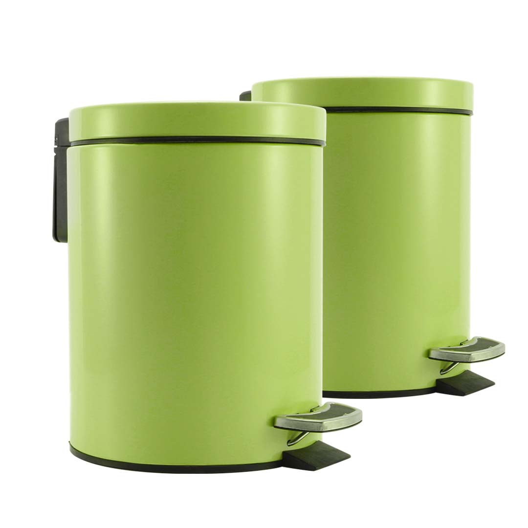 SOGA 2X Foot Pedal Stainless Steel Rubbish Recycling Garbage Waste Trash Bin Round 12L Green - Hospitality Connect